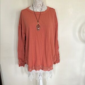 Easel Orange Flowy Oversized Long Sleeve Blouse